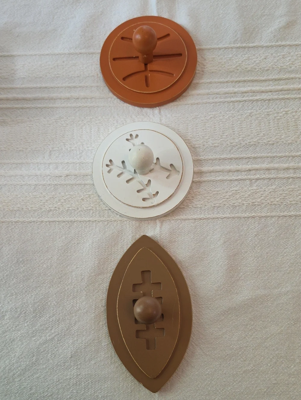 Vintage Decorative Wood Wall Hook Set - White, Brown & Tan